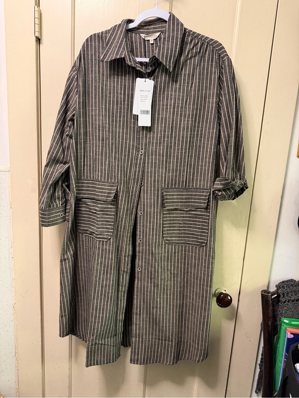 Collared Longline Tunic with Front Patch Pockets - Gray